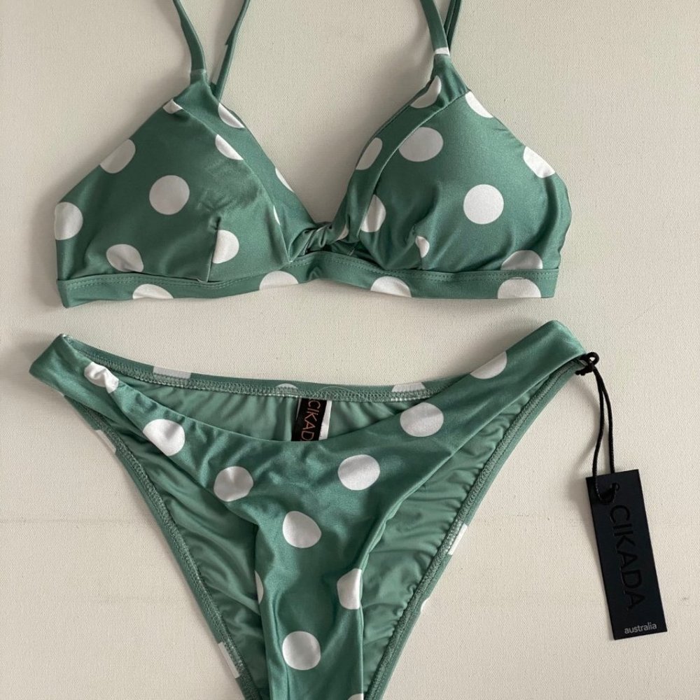 CIKADA Swim Polka Dot Bikini Set Green / White
